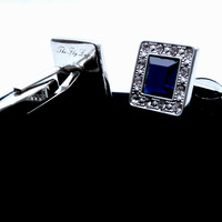 Square Royal Blue Crystal Cufflinks - Thumbnail 1