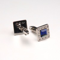 Square Royal Blue Crystal Cufflinks - Thumbnail 2