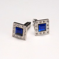 Square Royal Blue Crystal Cufflinks - Thumbnail 3