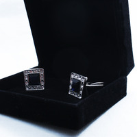 Square Royal Blue Crystal Cufflinks - Thumbnail 4
