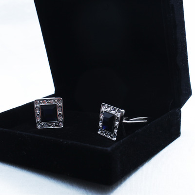 Square royal blue crystal cufflinks