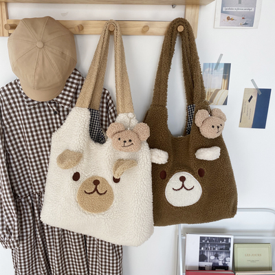 Plush bear shoulder bag tote bag - Thumbnail 4