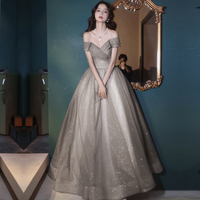 Cute tulle sequins long prom dress A line evening dress - Thumbnail 1