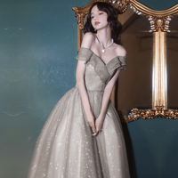 Cute tulle sequins long prom dress A line evening dress - Thumbnail 2