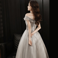 Cute tulle sequins long prom dress A line evening dress - Thumbnail 4