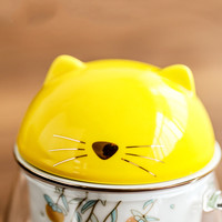 Cat ear cup glass cat mug with lid creative couple cup filter ceramic tea cup office cup - Thumbnail 4