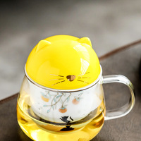 Cat ear cup glass cat mug with lid creative couple cup filter ceramic tea cup office cup - Thumbnail 6