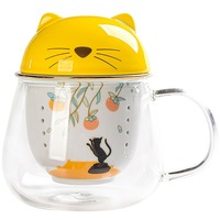 Cat ear cup glass cat mug with lid creative couple cup filter ceramic tea cup office cup - Thumbnail 8