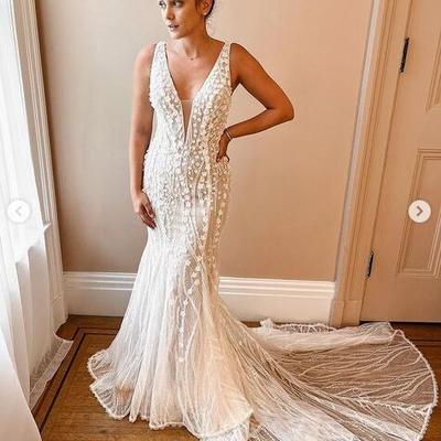 Simple beach wedding dreses boho lace bridal gowns