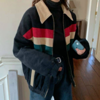 Free Shipping-RETRO COLOR STRIPES CORD JACKET - Thumbnail 1