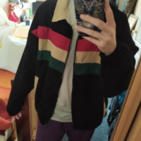 Free Shipping-RETRO COLOR STRIPES CORD JACKET - Thumbnail 3