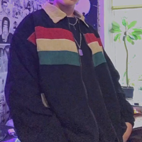 Free Shipping-RETRO COLOR STRIPES CORD JACKET - Thumbnail 5