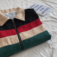 Free Shipping-RETRO COLOR STRIPES CORD JACKET - Thumbnail 8