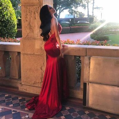 Sp1657,spaghetti straps backless prom dress mermaid burgundy long evening gown - Thumbnail 4