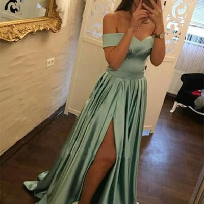 Sp1672,off the shoulder satin prom dresses evening gown long - Thumbnail 4