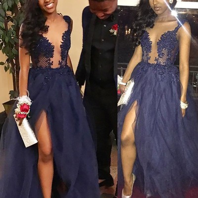 Sp1679,purple applique tulle prom dresses long party formal gown with deep v-neck - Thumbnail 4