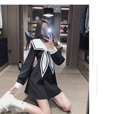 Preppy style elegant blazer dress sailor collar design - Thumbnail 3