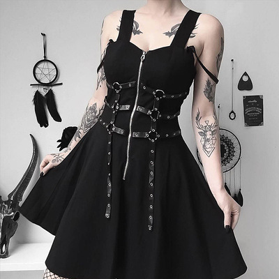 Dark Style Sexy Halter Dress Loose Casual Backless Black