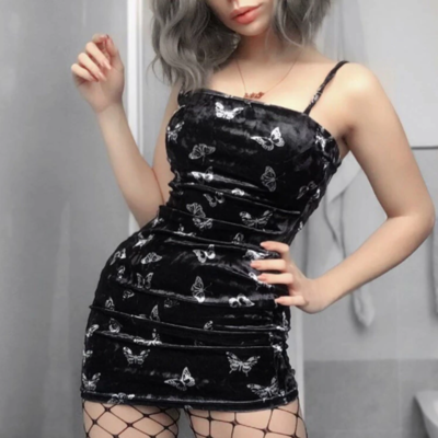Doll skill gothic aesthetic butterfly print dresses women - Thumbnail 2