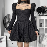 Fall Dark Goth Dress Autumn Jacquard Solid Color  - Thumbnail 4