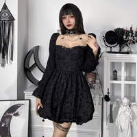 Fall Dark Goth Dress Autumn Jacquard Solid Color  - Thumbnail 5
