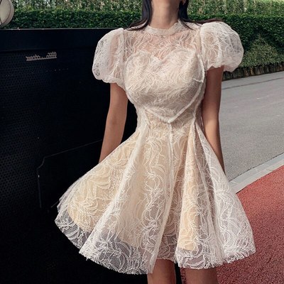 Summer women lace party dress short sleeve elegant  - Thumbnail 4