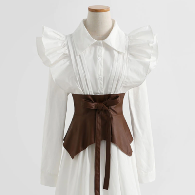 Women chic fashion ruffle mini shirt dress high quality  - Thumbnail 5