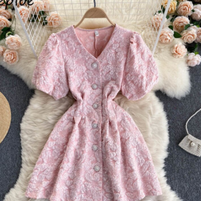  lace hook flower party dress women high waist hip 