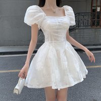Floral Dress Female French Sweet Women Square Neck  - Thumbnail 3