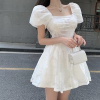 Floral Dress Female French Sweet Women Square Neck  - Thumbnail 6