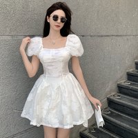 Floral Dress Female French Sweet Women Square Neck  - Thumbnail 5