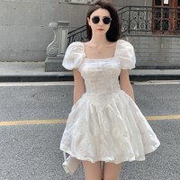 Floral Dress Female French Sweet Women Square Neck  - Thumbnail 7