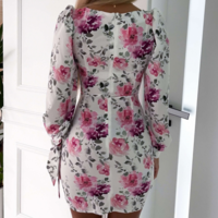 Women's Long Sleeve Sexy Print Dress - Thumbnail 2