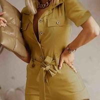 Women's Casual Short Sleeve Jumpsuit - Thumbnail 1