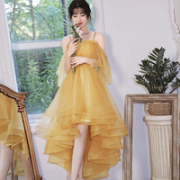 Yellow tulle short prom dress cockatil dress - Thumbnail 5