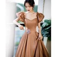 Lovely A line satin long prom gown princess dress - Thumbnail 1