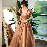 Lovely A line satin long prom gown princess dress - Thumbnail 3