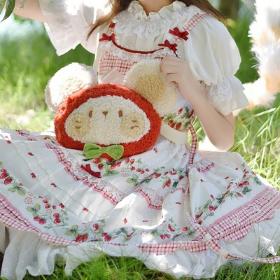 Cute strawberry teddy bear shoulder messenger bag