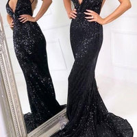 Sexy Deep V Neck Black Long Prom Dresses,582 - Thumbnail 2