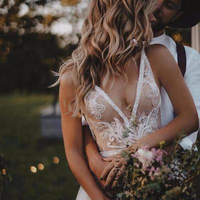Sexy v-neck wedding dress, rustic backless beach wedding dress,590 - Thumbnail 5