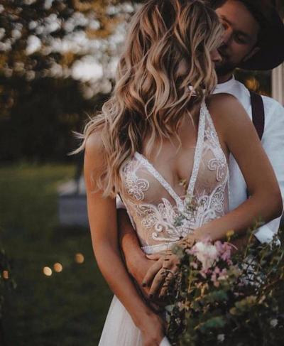 Sexy V-neck Wedding Dress, Rustic Backless Beach Wedding Dress,590