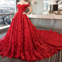 Pure Red Sleeveless Lace Wedding Dresses Fashion Mermaid Bridal Dress High Quality Lace Wedding Gown,594 - Thumbnail 1