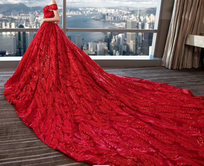 Pure Red Sleeveless Lace Wedding Dresses Fashion Mermaid Bridal Dress High Quality Lace Wedding Gown,594