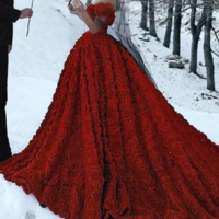 Luxury Red Lace Foral Wedding Dresses in Turkey Lakshmigown 2020 Dentelle Mariage Sexy Bridal Dress Wedding Gowns Long Train,595 - Thumbnail 1