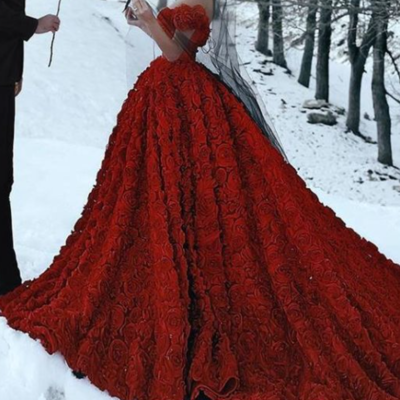 Luxury red lace foral wedding dresses in turkey lakshmigown 2020 dentelle mariage sexy bridal dress wedding gowns long train,595 - Thumbnail 3