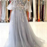 SP1683,Vintage Long Tulle Evening Prom Dress Online With Appliques - Thumbnail 1