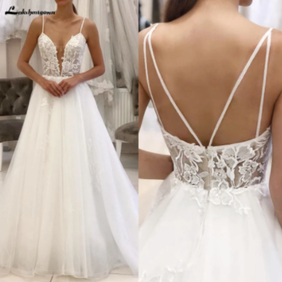 Robe vintage bohemian dress 2020 white tulle beach wedding dress spaghetti straps sheer illusion sexy new mariage bridal gowns,600 - Thumbnail 4