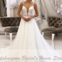 Robe Vintage Bohemian Dress 2020 White Tulle Beach Wedding Dress Spaghetti Straps Sheer Illusion Sexy New Mariage Bridal Gowns,600 - Thumbnail 2