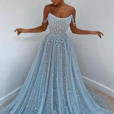 Sp1663,elegant light blue sparkle prom dresses evening gown party dress long with beading - Thumbnail 4