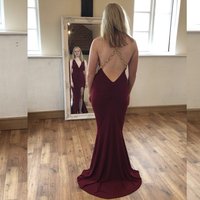 SP1693,Mermaid satin cross back prom evening dresses - Thumbnail 2